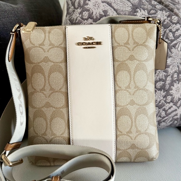 Coach Handbags - Coach Signature Beige and Cream Crossbody Bag